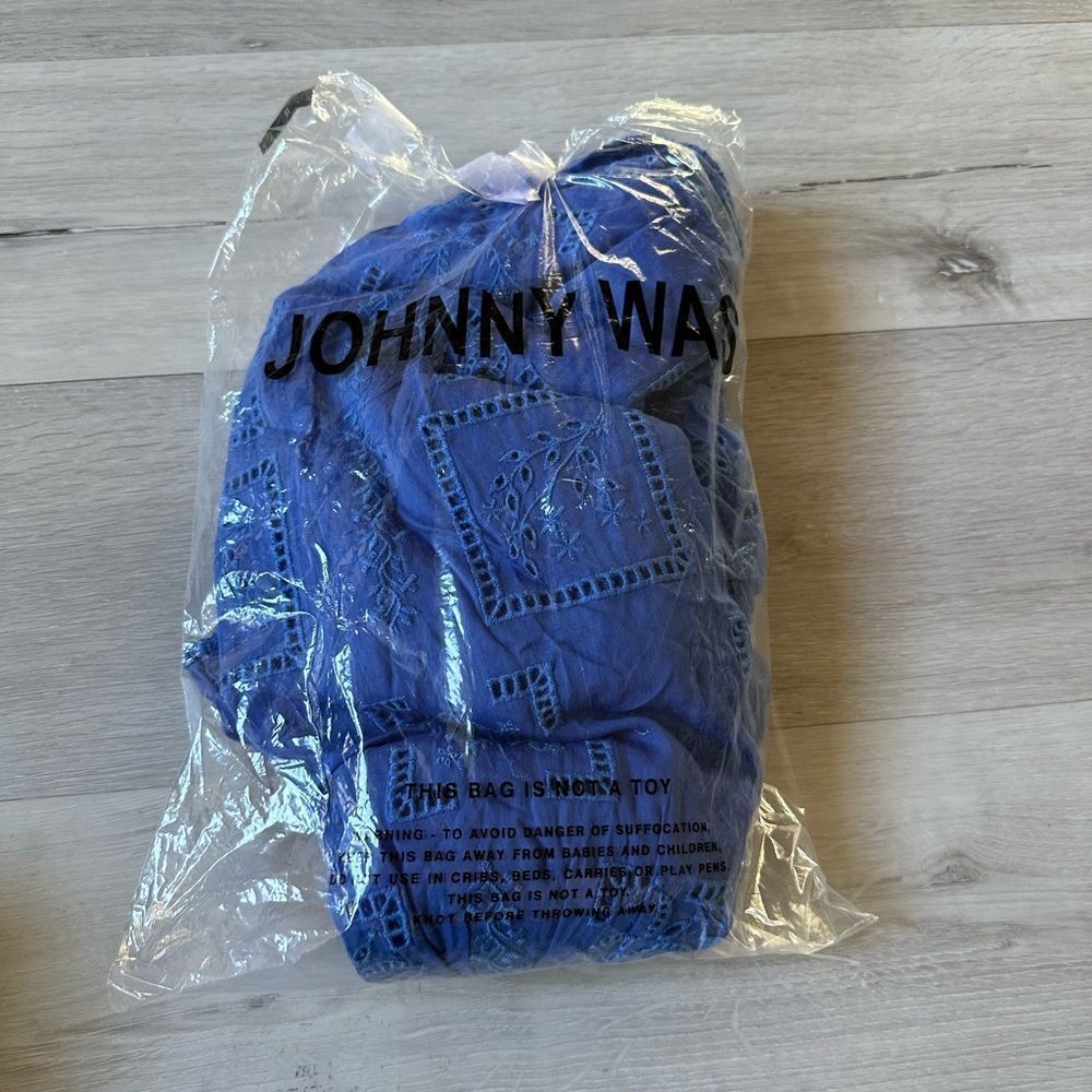Johnny Was Love Ella Eyelet Embroidered Mini Dress Boho Chic Blue S NWT IN PKG - Picture 3 of 4